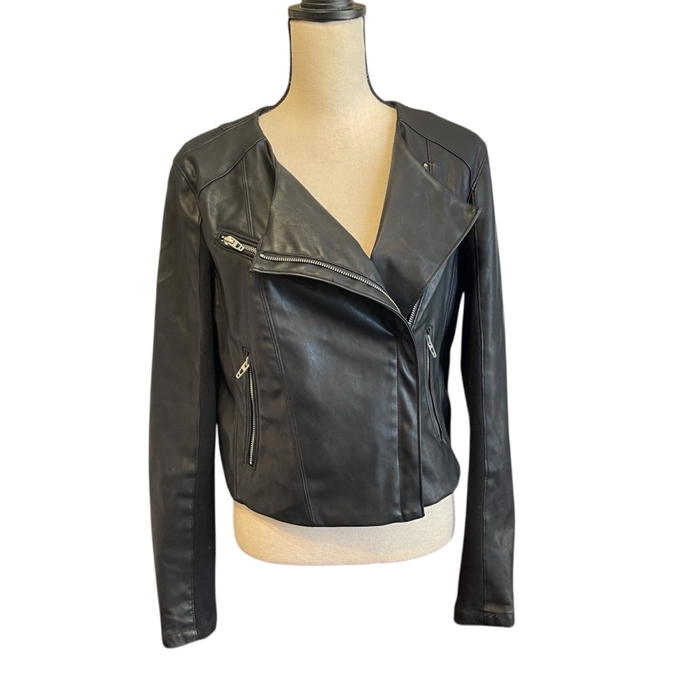 BLANKNYC Faux Leather Black Moto Vegan Faux Leather Full Zip Jacket Women's L‎